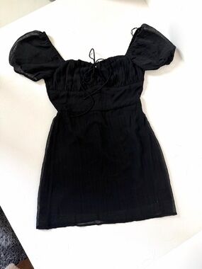 American Eagle Outfitters Black Puff-Sleeve Mini Dress